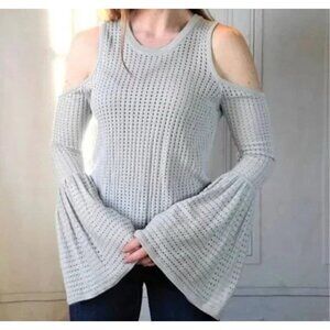 BCBGMaxazria Lucia Crochet Cold Shoulder Bell Long Sleeve Sweater Blue XXS